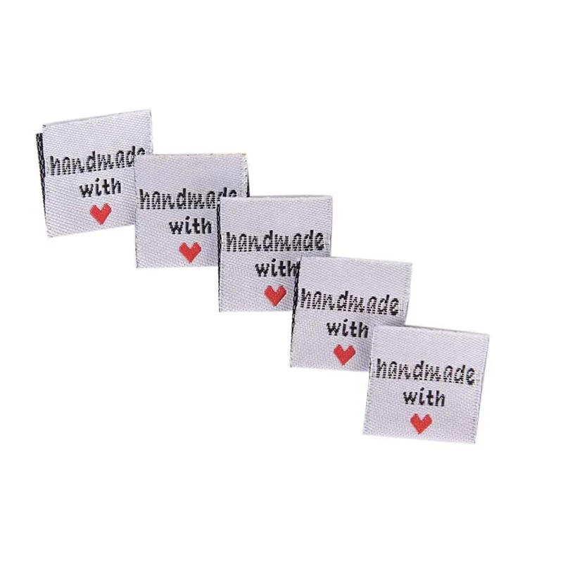 Free Shipping 100Pcs Handmade With Love Clothing Labels Woven Tags DIY Flag Label For Garment Sewing Accessories