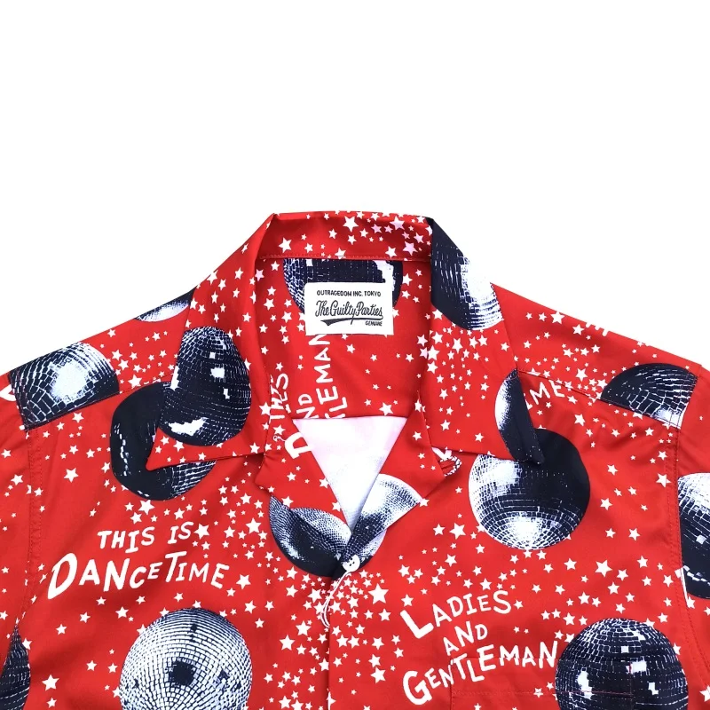 Red Black Brand WACKO MARIA High Quality Digital Print DISCO Mirrorball Pattern Hawaii Mens Womens Long Sleeve Shirt