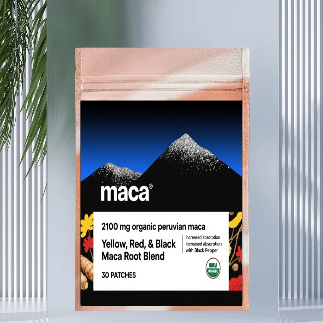 30 Patches Organic Maca Root Transdermal Patches with Black + Red + Yellow Peruvian Maca Root Extract for Men and Women