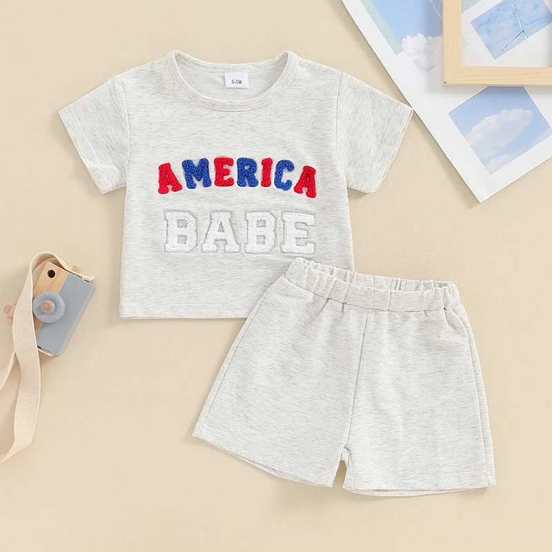 

Newborn Infant 4th Of July Baby Boy Outfit Short Sleeve Embroidery Shirt Solid Color Shorts Summer Clothes