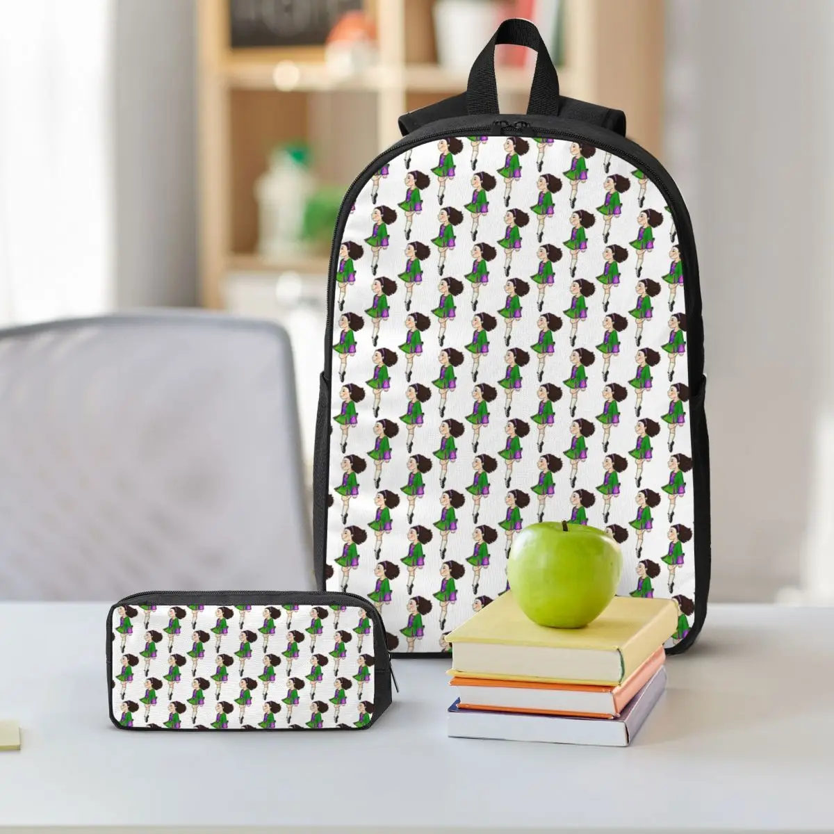 Irish Dance Girl In Green Dress Backpack Student Boys Girls BookBag School Bag Shoulder Bags 3ps Insulated Lunch Bag Pencil Case