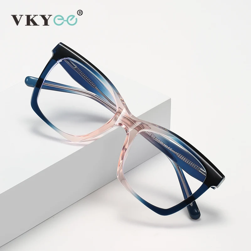 VKYEE Fashion Color Large Frame Women's Anti-Blue Light Reading Glasses Customizable Photochromic Myopia Prescription LS003