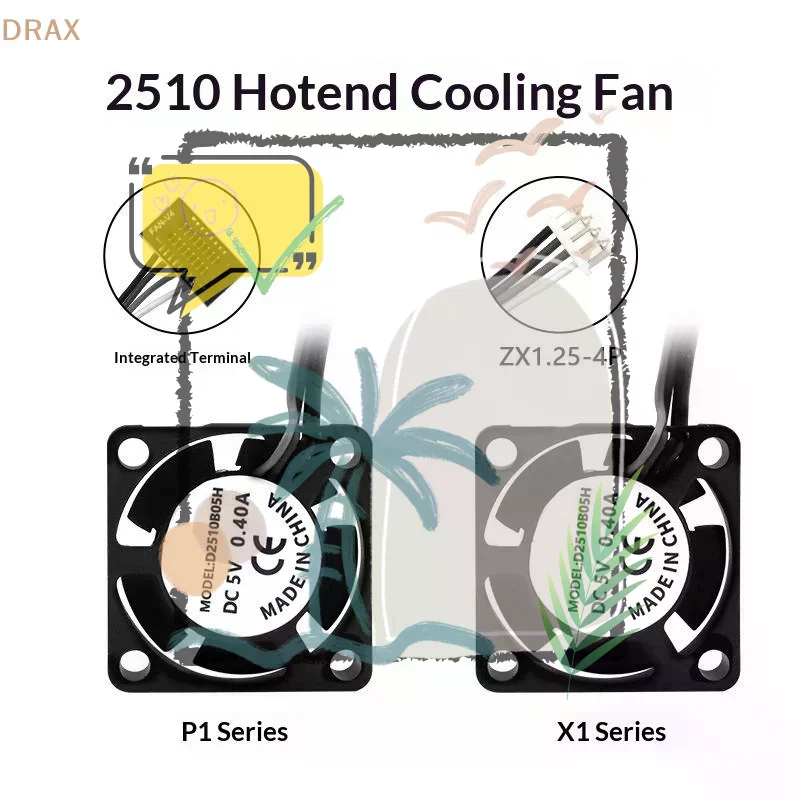 

1Pcs 5015 Blower Fan 2510 Mini Fan 5V 15000 Rpm/min With Cable 3d Printer Accessories X1 P1P P1S For Bamboo Lab