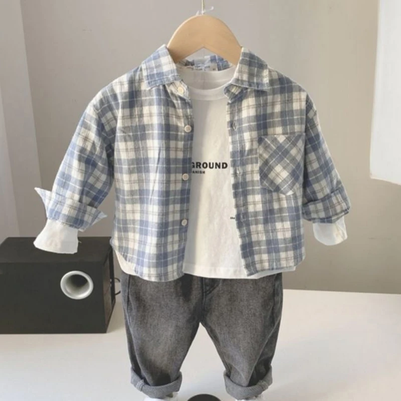 Fashion Children Shirt For Boys Korean Spring Autumn Toddlers Outerwear Cotton Plaid Tops Boy Casual Coat Kids Clothes