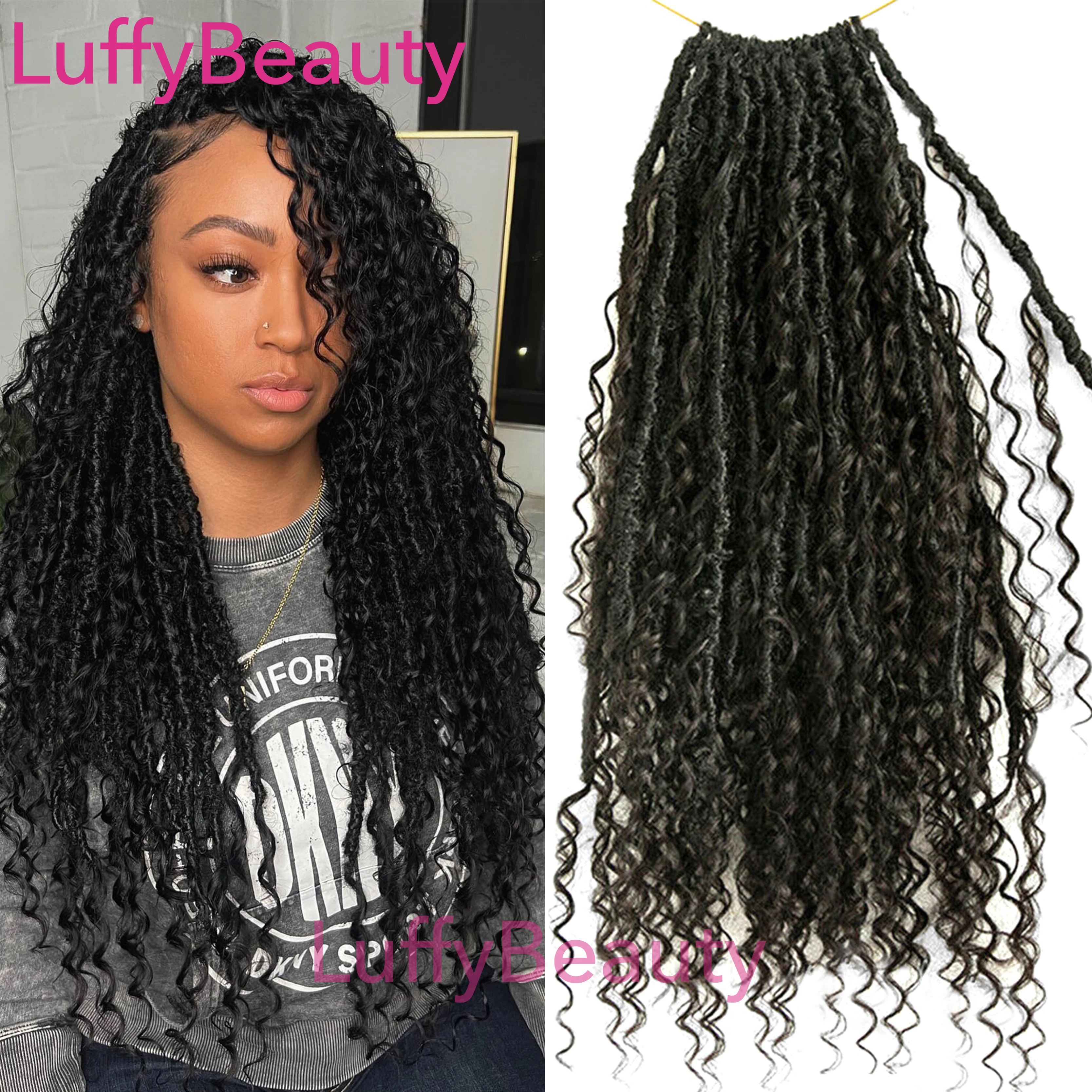 Diosa de cabello humano Boho Locs trenzado de ganchillo, rastas bohemias prearrancadas, extremos rizados, extensiones de cabello para mujeres