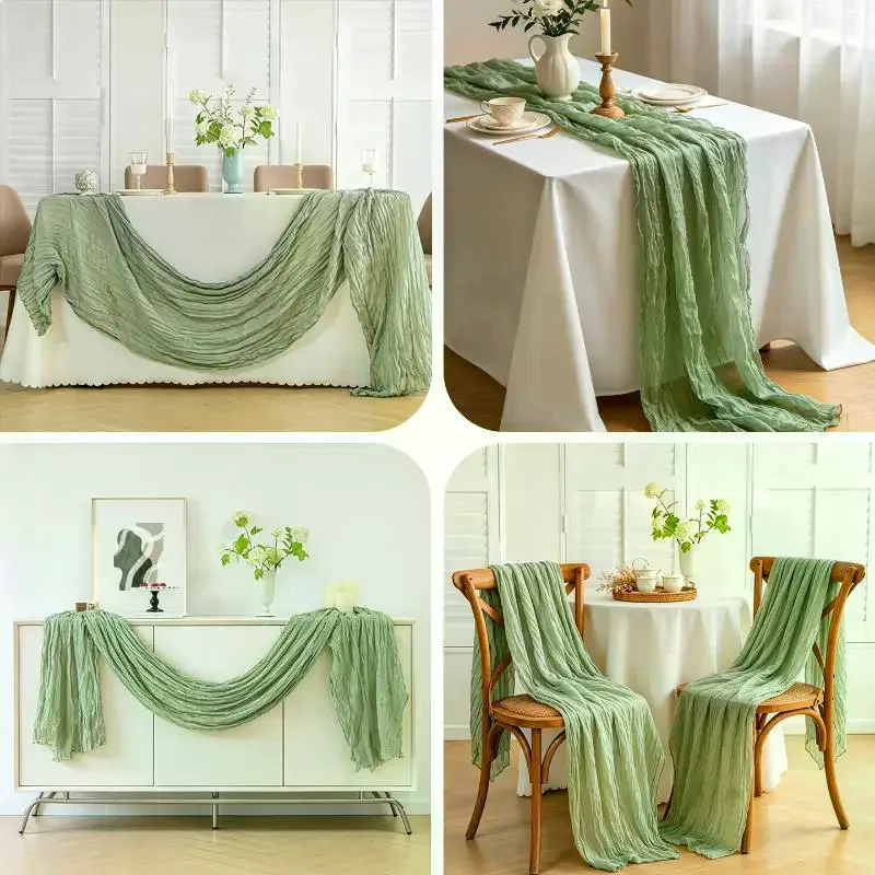 90x180/300/400cm Cheesecloth Table Runners Boho Sheer For Wedding Shower Birthday Party Home Dinning