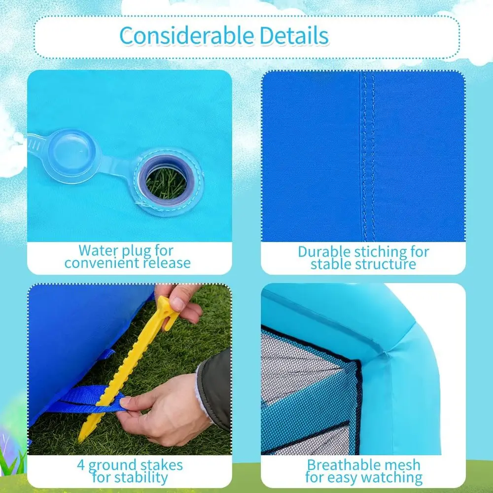 สไลเดอร์น้ำเป่าลม รูปทรงฮิปโป สำหรับสนามหลังบ้าน พร้อมผนังปีนป่ายและสไลเดอร์ ใช้ได้ทั้งในร่มและกลางแจ้ง