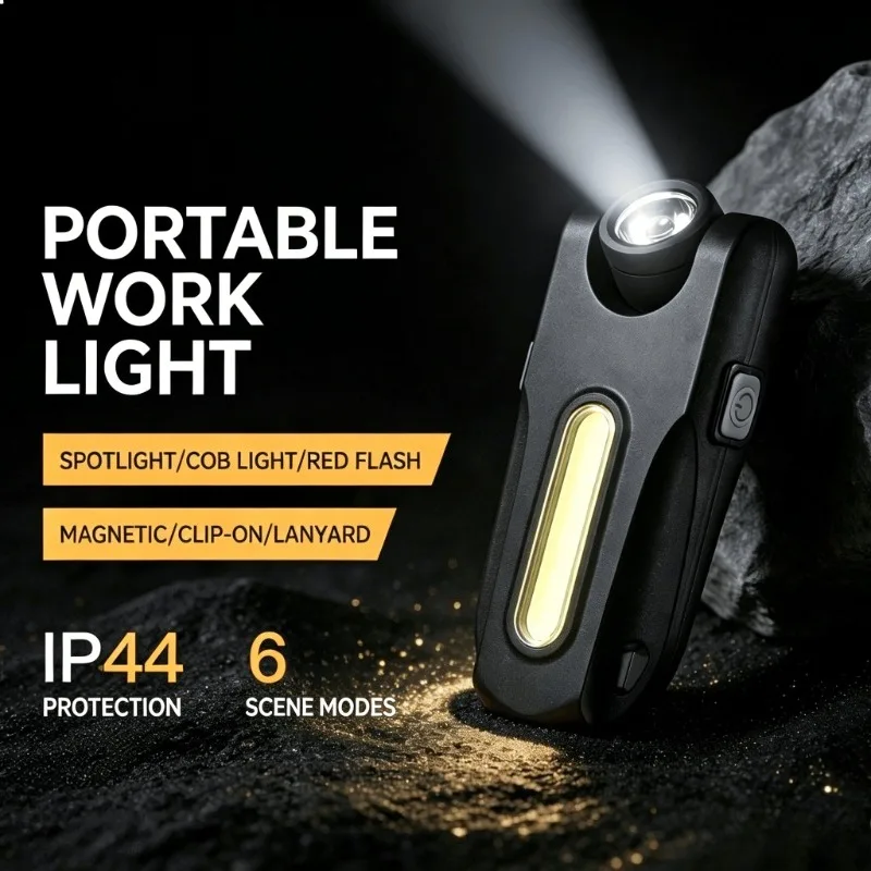 Portable Work Light COB Light Rechargeable Magnetic Repair Hat Clip Lamp LED Flashlight for Outdoor Camping Hiking Fishing