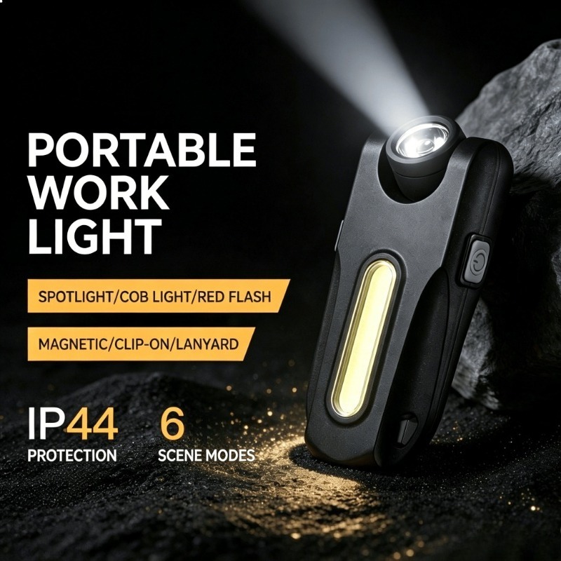  Portable Work Light COB Light Rechargeable Magnetic Repair Hat Clip Lamp LED Flashlight for Outdoor Camping Hiking Fishing 