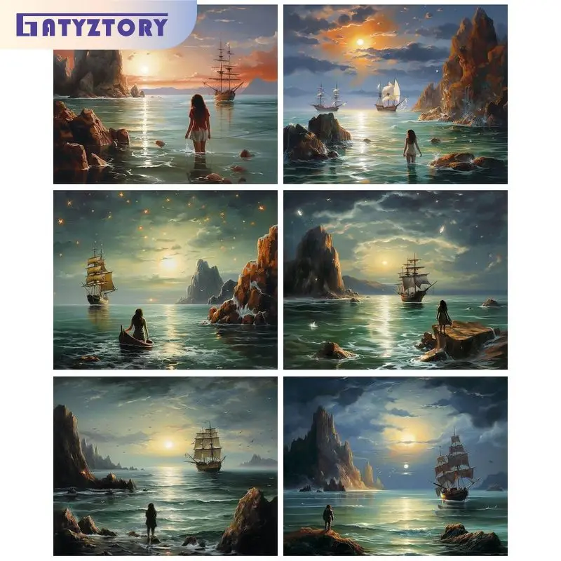 GATYZTORY Decorative Paint By Numbers Frame Coloring By Numbers Sea Island Drawing On Numbers Room Decors On Canvas Paint Kit