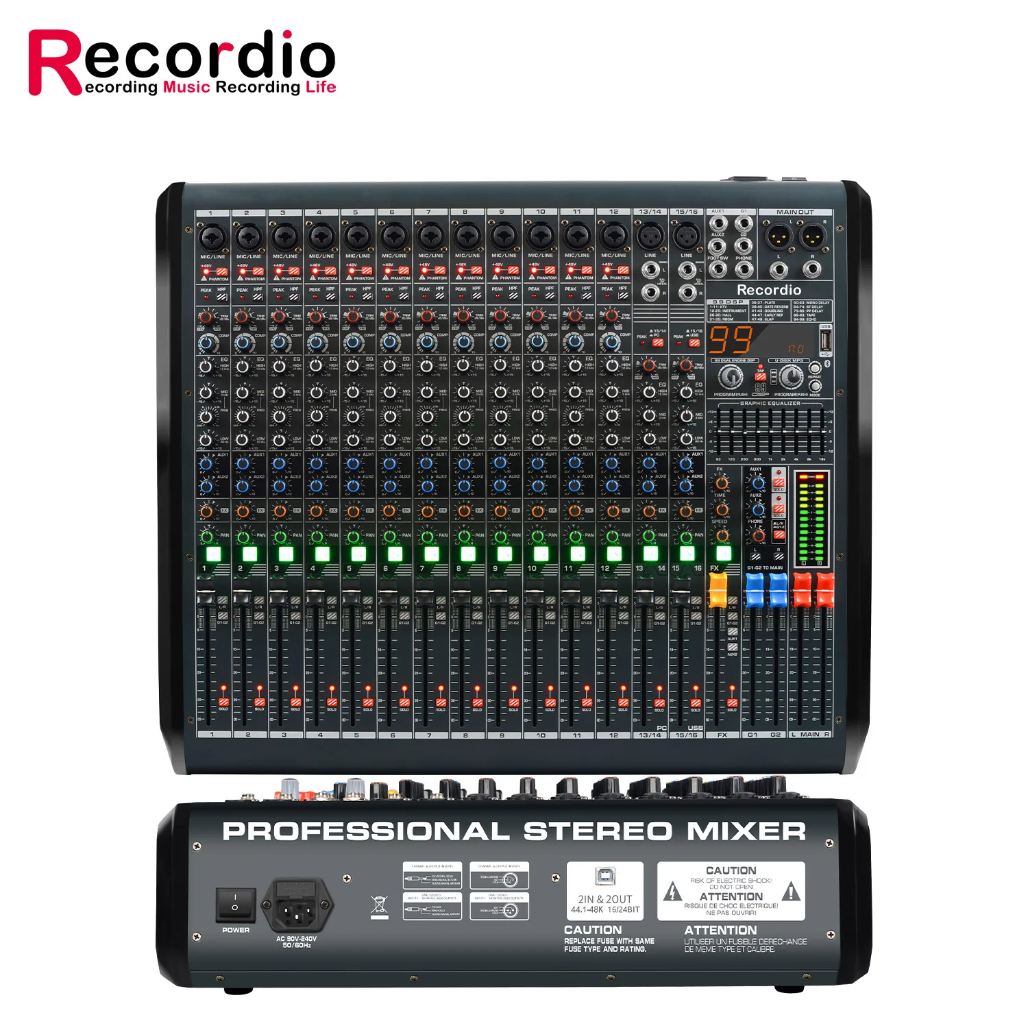Console de mixage audio GAX-RWS16 16 canaux, mixeur sonore 48V 99DSP professionnel, USB, lecture sur PC, enregistrement, podcast, diffusion en direct