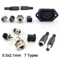 DC Female Power Supply 5.5 x 2.1mm Jack Charging Port Socket Electric Pcb Panel Mount Connector Threaded Metal Plug