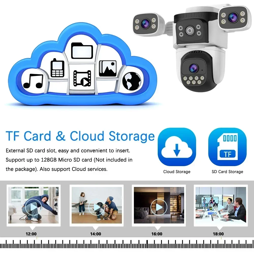 12MP 6K WiFi Camera Triple Lens Three Screen Security Video Cam PTZ Auto Track CCTV Surveillance IP Camera Outdoor Baby Monitor