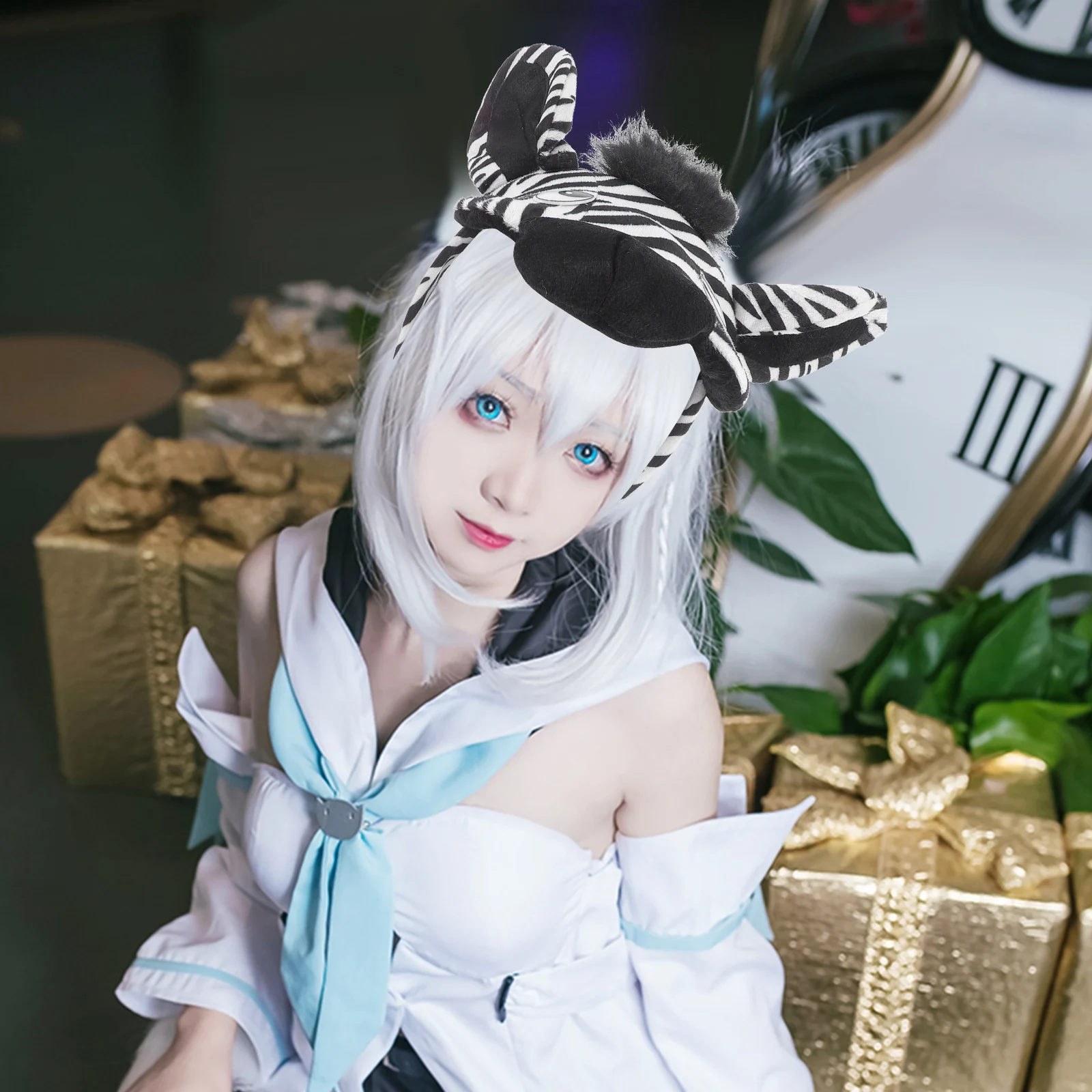 1 zestaw Kostium Zebry Opaska Uszy Ogon Muszka Przebranie Zwierzęcia Impreza Karnawał Halloween Cosplay Kostium na Występ