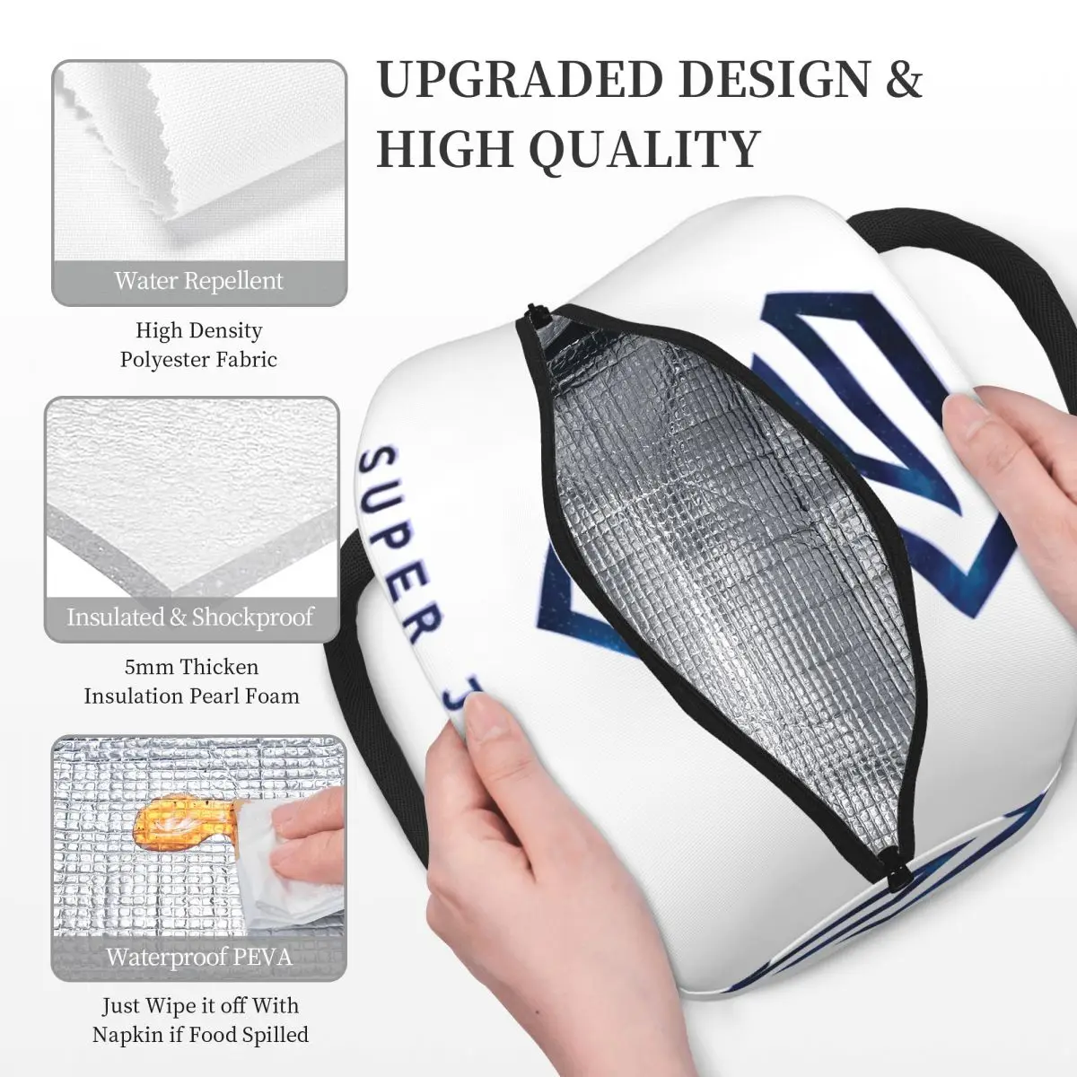 حقيبة غداء معزولة بشعار سوبر جونيور للنساء والأطفال، صناديق طعام محمولة، حقيبة غداء حرارية