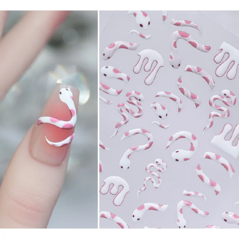 5d Kleine Geest Slang Nagel Decoratie Kleine Slang Reliëf Nagelsticker 2023 Netwerk Rood Nieuwe Populaire Cartoon Nail Art Decoratie