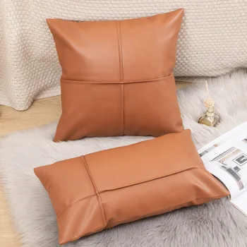 Pu Lederen Kussensloop Kussen Hoes Gooien Kussensloop Voor Sofa Auto Thuis Decoratieve Kussensloop 45X45 Vierkante Rits Kussensloop