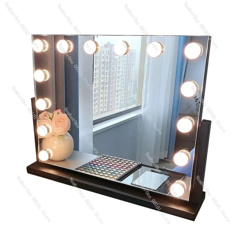 Espejo de maquillaje LED giratorio grande de Hollywood, espejo de tocador inteligente de escritorio con luz de relleno, espejo de tocador de alta definición estilo INS