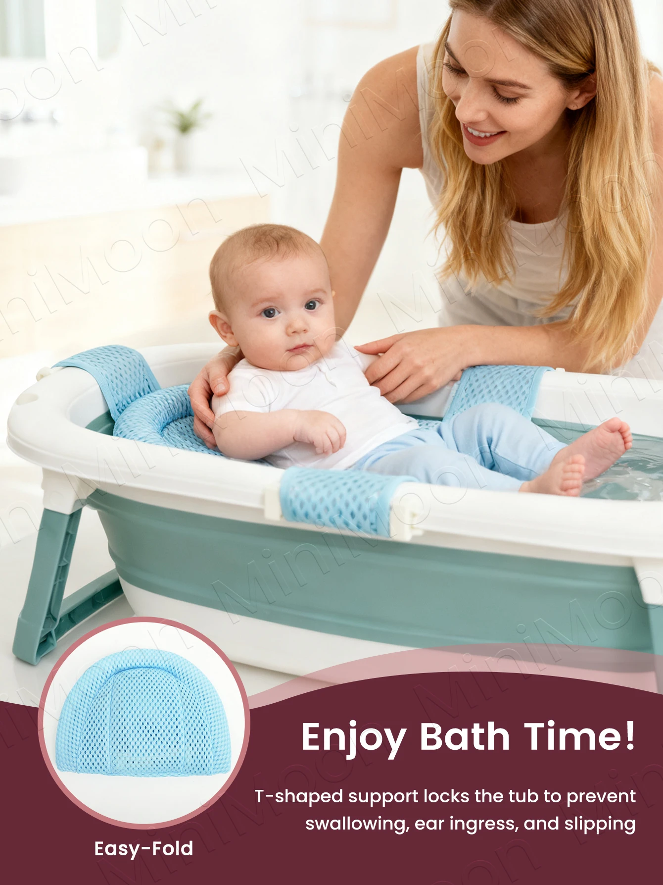 Estera de soporte para baño de bebé antideslizante, cojín de malla flotante para bebés de 0 a 2 años (bañera no incluida)