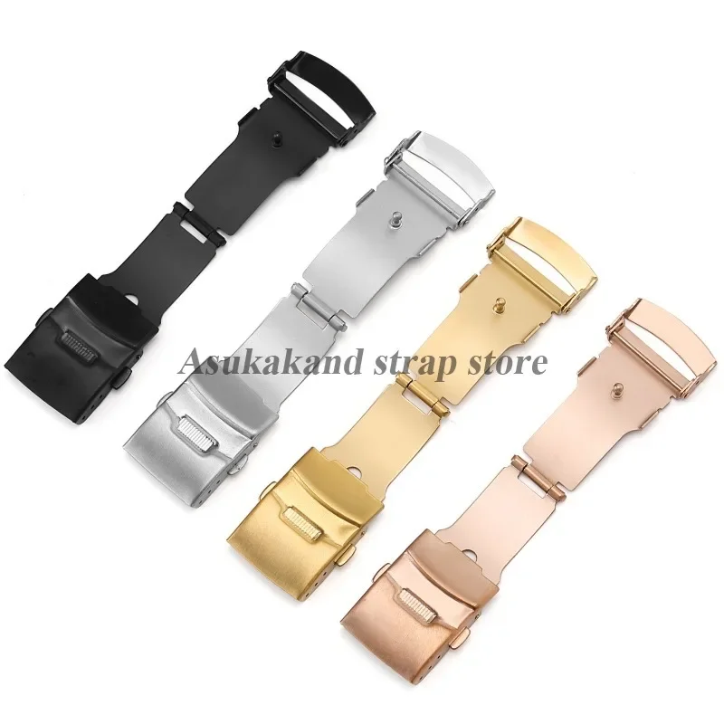 الفضة الفولاذ المقاوم للصدأ للطي مشبك ل Seiko حزام (استيك) ساعة 18 مللي متر 20 مللي متر 22 مللي متر 24 مللي متر المشبك مزدوجة دفع زر مشبك ساعة اكسسوارات #5