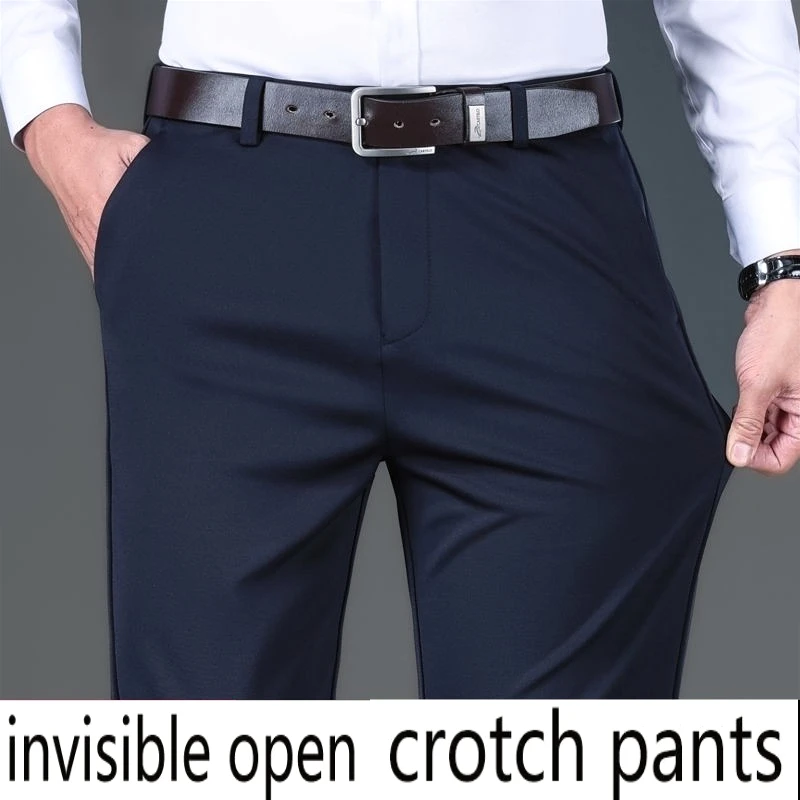 Invisible Crotch Pants Autumn Thick Men's Casual Pants Straight High Waist Business Pants Non-ironing Japanese Streetwear