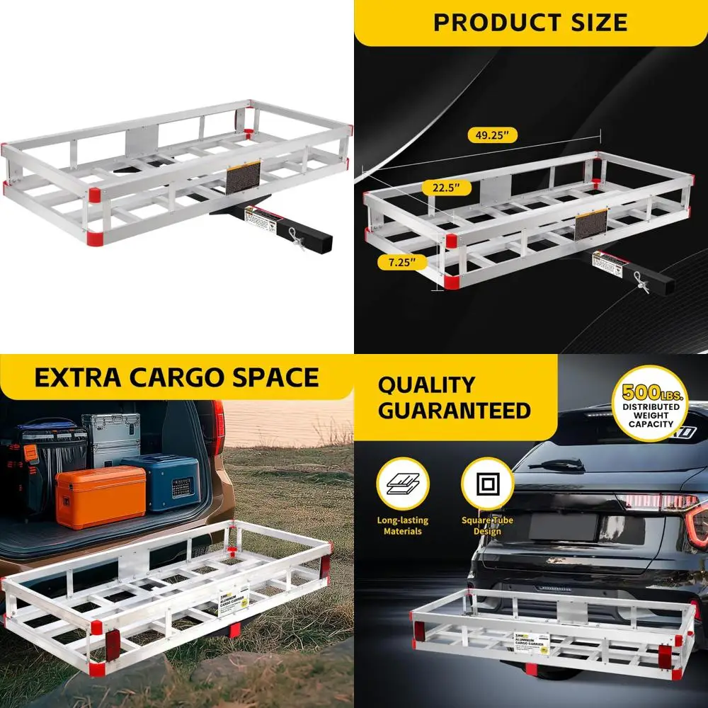 

Aluminum Cargo Carrier 70108 by MaxxHaul with High Side Rails for RV, Truck, SUV, Van, and Car with 2 Hitch Mount