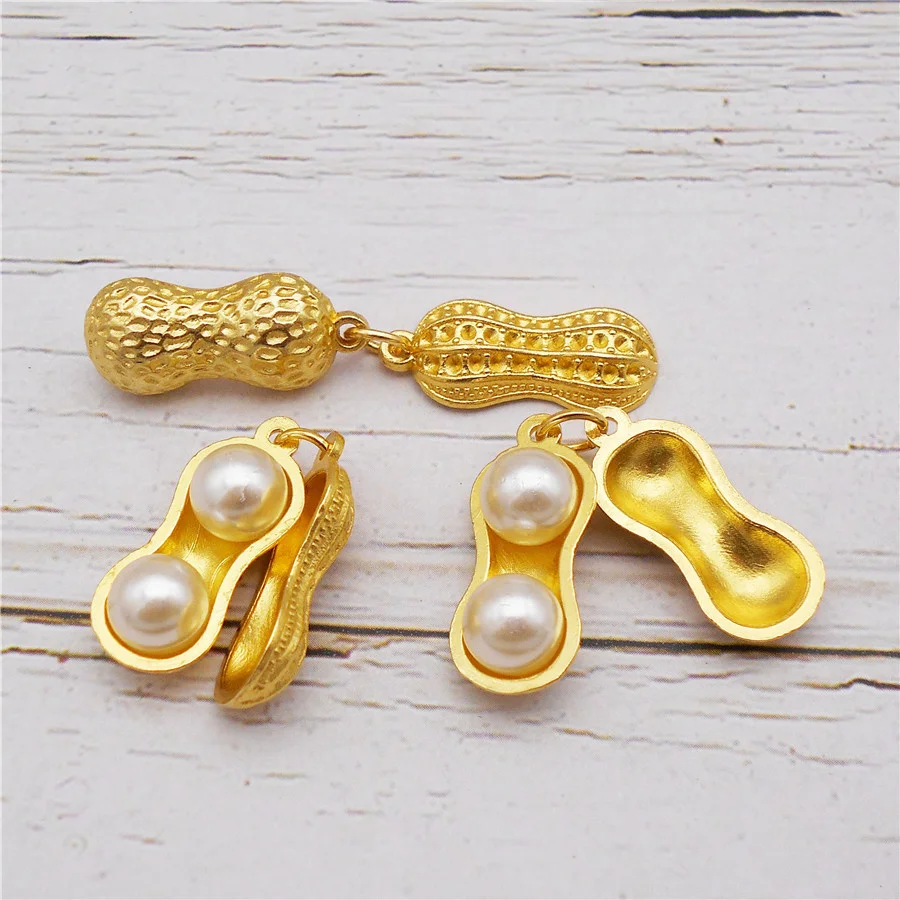 Julie Wang-dijes de cacahuete de Color dorado con perlas de plástico, colgantes de aleación que se pueden abrir, collar, pulsera, Accesorio para hacer joyas, 4 Uds.
