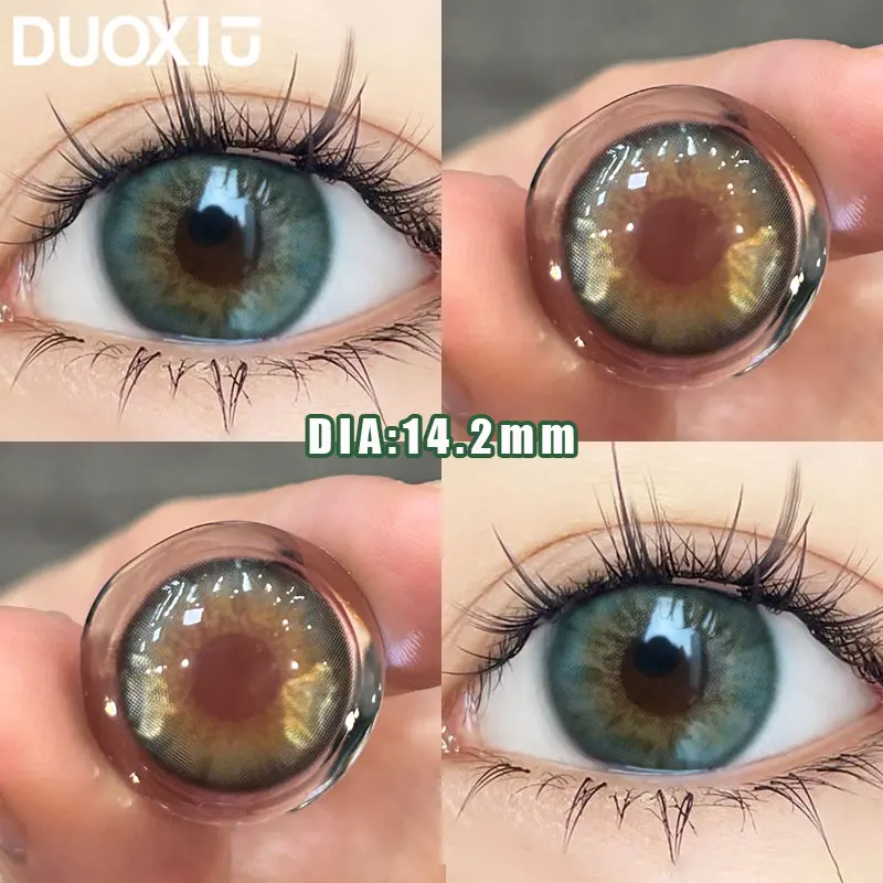 Duoxiu คอนแทคเลนส์นักเรียน1คู่สีเขียวเครื่องสำอางสีดำใบสั่งยาสายตาสั้น gratis ongkir ตาแต่งหน้า