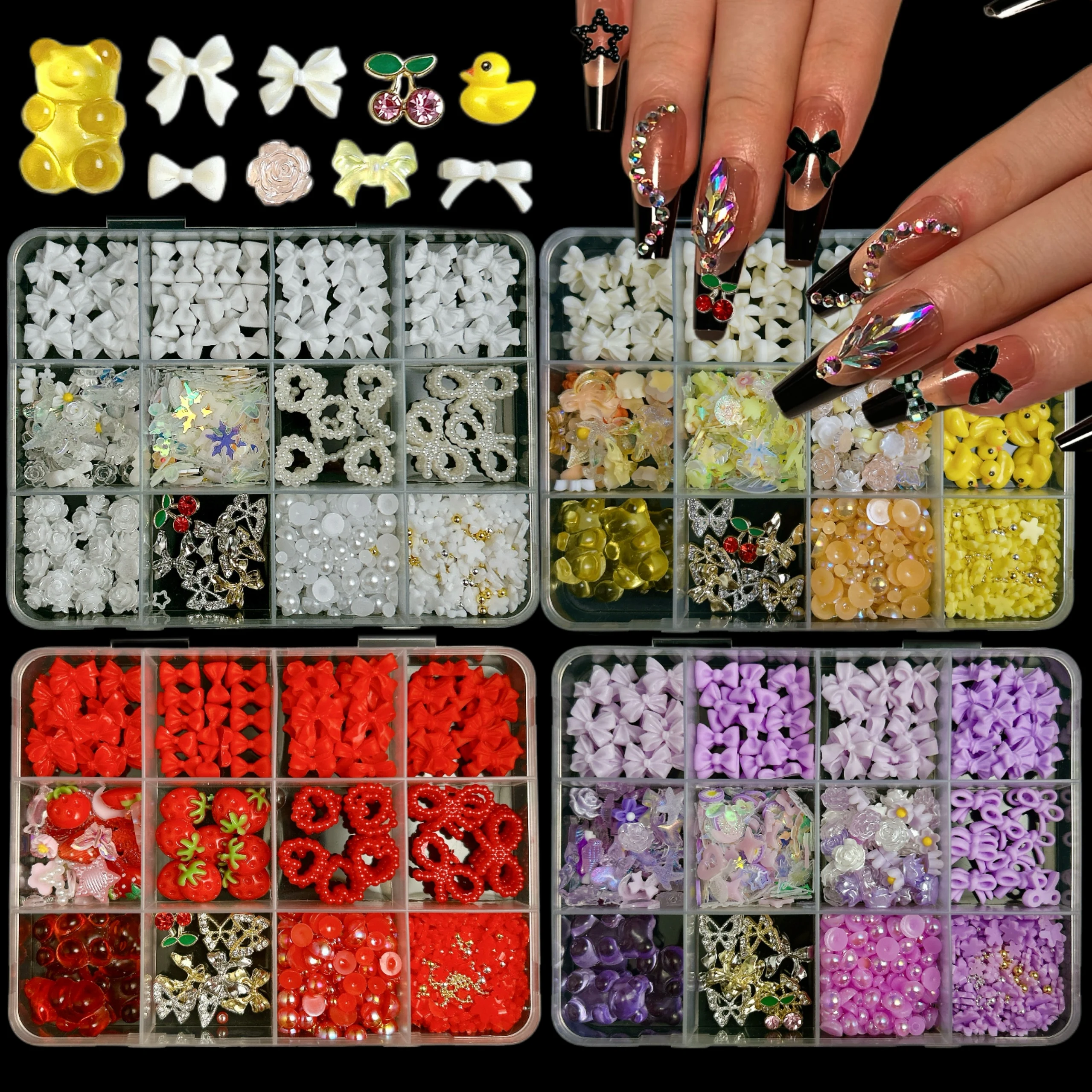 1 صندوق رائعتين شفافة هلام الدب بطة الراتنج مسمار الفن زينة الملونة الانحناء كاميليا سبائك الكرز الهجين مسمار السحر DIY بها بنفسك