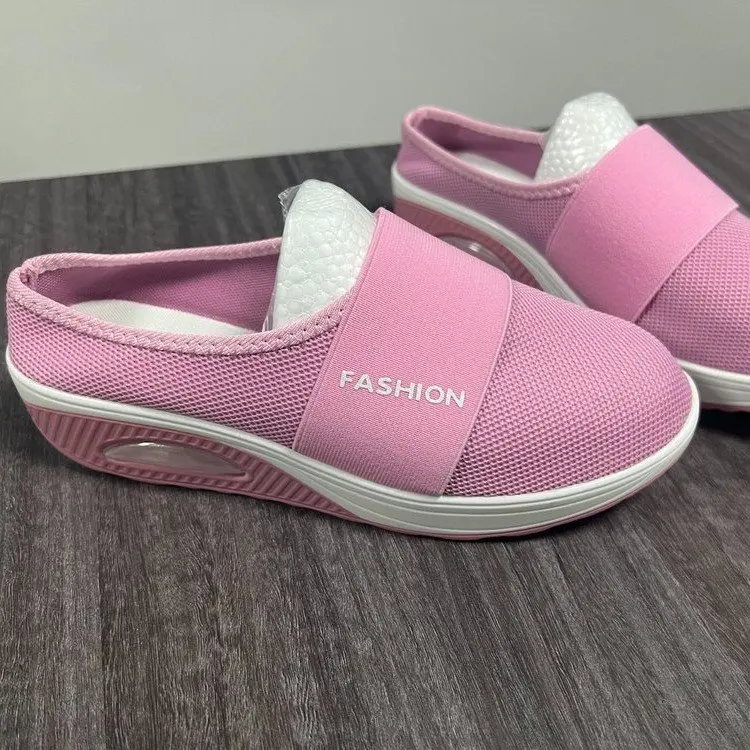 Damen-Schuhe: Bequeme Slip-On Orthopädische Diabetiker-Plateau-Pantoletten, Leichte Mesh-Slipper mit Keilabsatz, Damen-Sneaker – Detail 11
