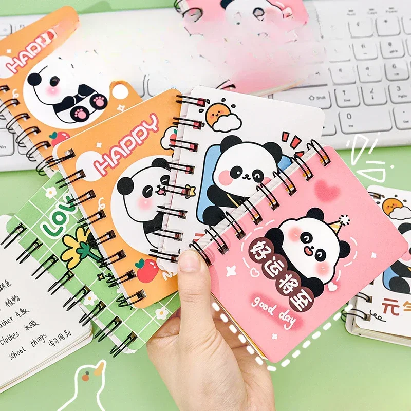 Cartoon Panda Flower Rollover Coil A7 Notebook Student Lovely Cute Mini Portable Inspirational Text Notebook 80 Pages