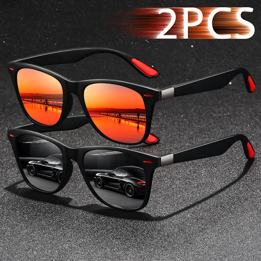 2 Stück Modische Vintage Quadratische Brillen für Männer und Frauen, Sonnenbrille zum Fahren und Angeln, Modemarke Designer Klassische Freizeit-Sonnenbrille