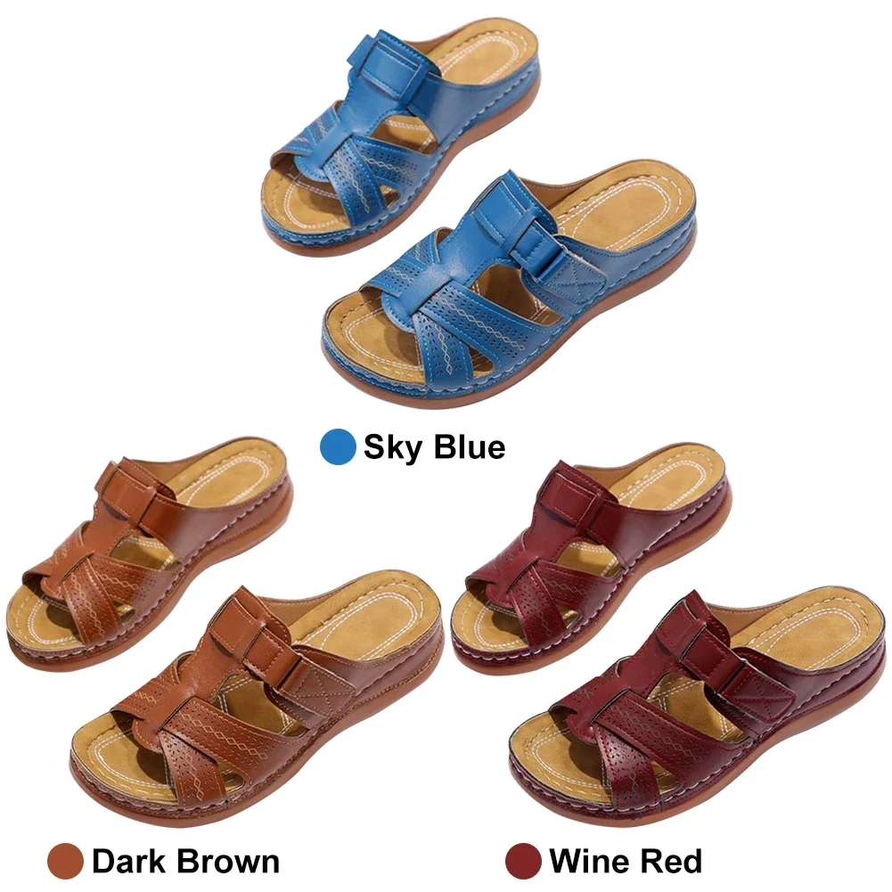 

Women Orthopedic Sandals Open Toe Vintage Wedge Sandals Summer Beach Slippers Anti-Slip Thick Sole for Indoor Outdoor