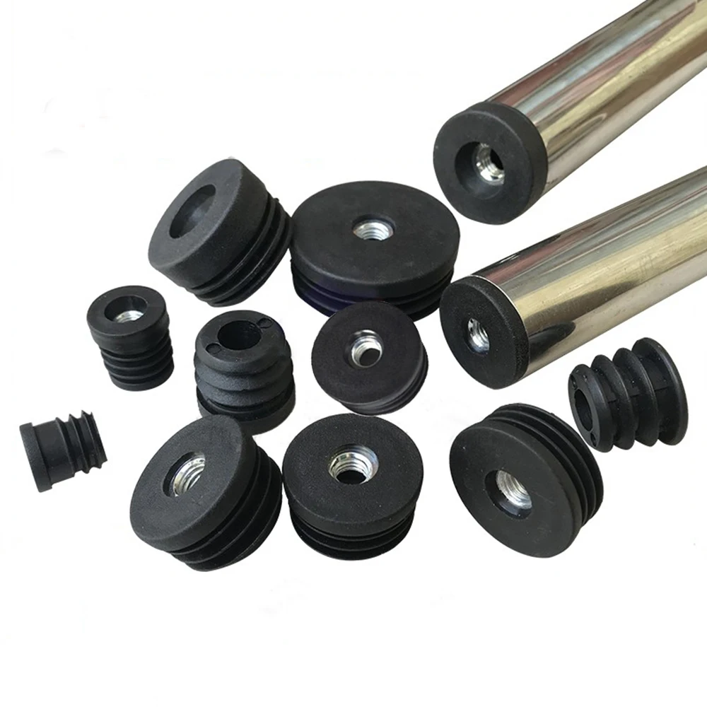 4/8Pcs Round Plastic Pipe Plugs With M6 M8 M10 Nut Hole Black Pipe Cover Furniture Leg Feet Tube Blanking End Inserts Caps