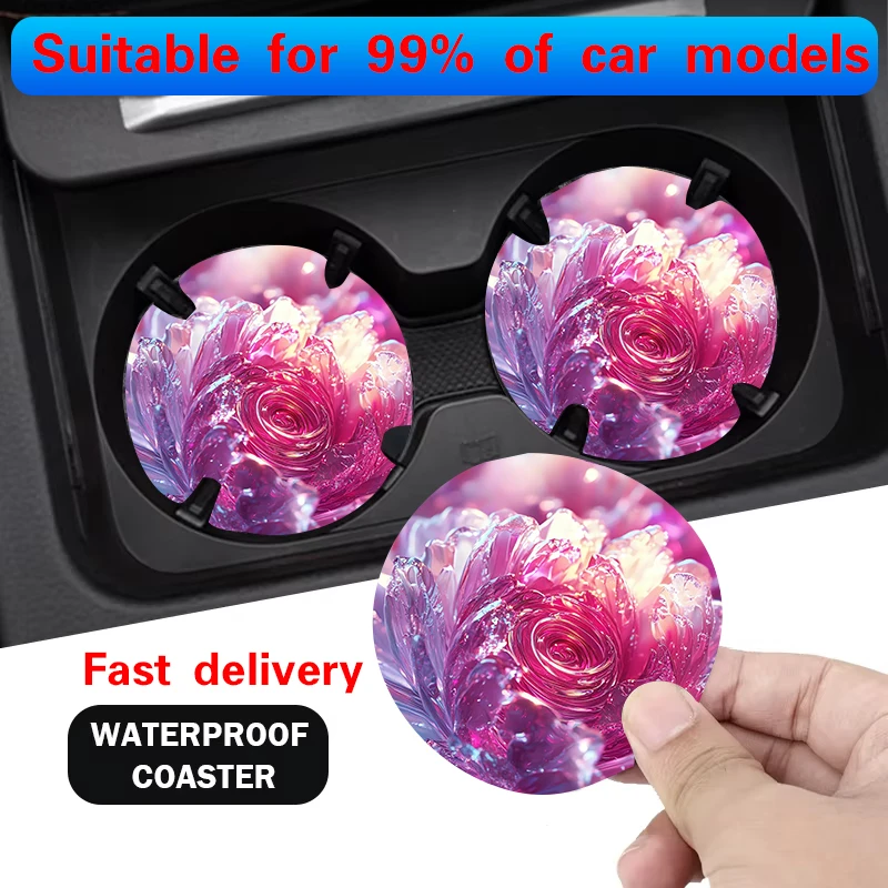 

2pcs Pink Flower Car Cup Holder Non-Slip Mat Bottle and Cup Stand