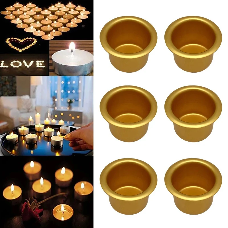 10Pcs Mini Round Candle Cup Gold Silver DIY Candlestick Making Tray Holder Container Accessory Aluminium Home Party Decor