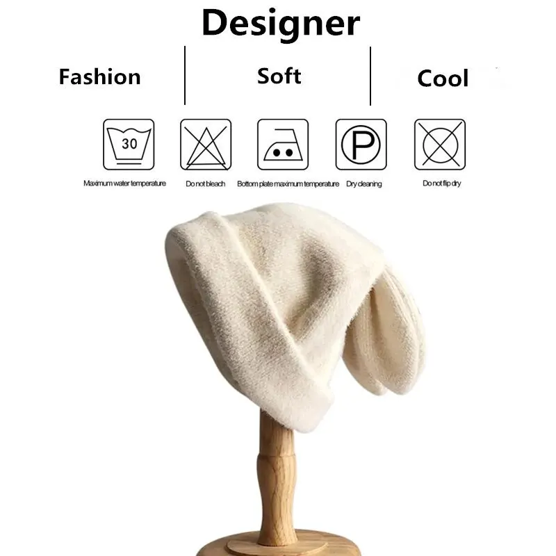 Unisex Rabbit Ears Cute Beanies Autumn Winter Warm Hat Hip Hop Cap Beanie Hat Caps for Women Men image 6