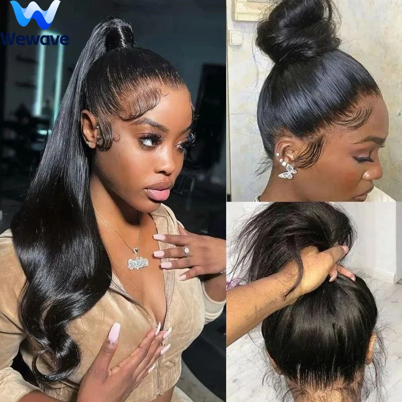 Wewave شعر طبيعي مفرود الباروكات 360 الدانتيل الكامل 1b شعر مستعار أسود 40 بوصة Hd الدانتيل الباروكات حزام غير مرئي قبل قطعها ابيض عقدة