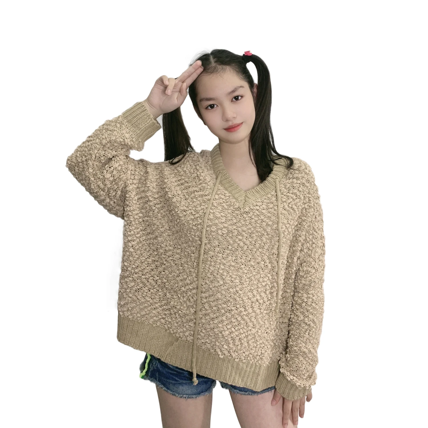 

Girls' Knit Pullover Hooded Long Sleeve Sweater