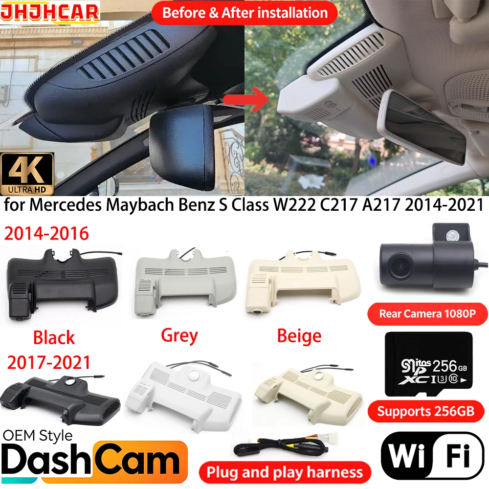 for Mercedes Maybach Benz S Class W222 C217 A217 2014-2021 Wifi DVR 4K Dash Cam Front Rear Camera Night Vision Video Recorder