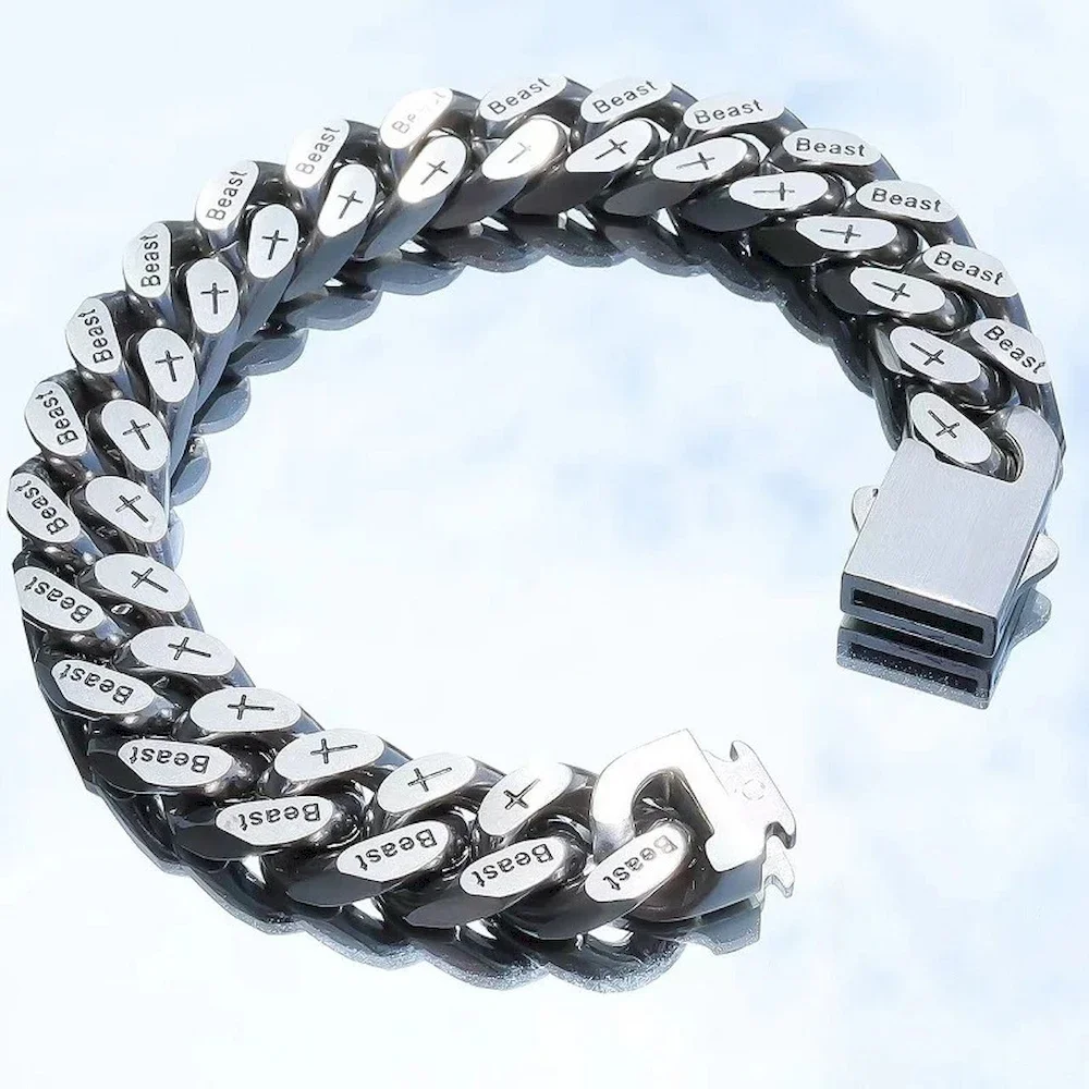 

11/12.5mm Wide Titanium Steel Four-Side Chain Silver Color Men Waterproof Corrosion Engraving Letter Bracelet Hand Jewelry