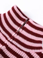 Loose Striped Women's Knit Cardigan Double Zipper Long Sleeve Stand Collar Female Sweater 2025 Autumn Winter Lady Lazy Knitwear - Image 4