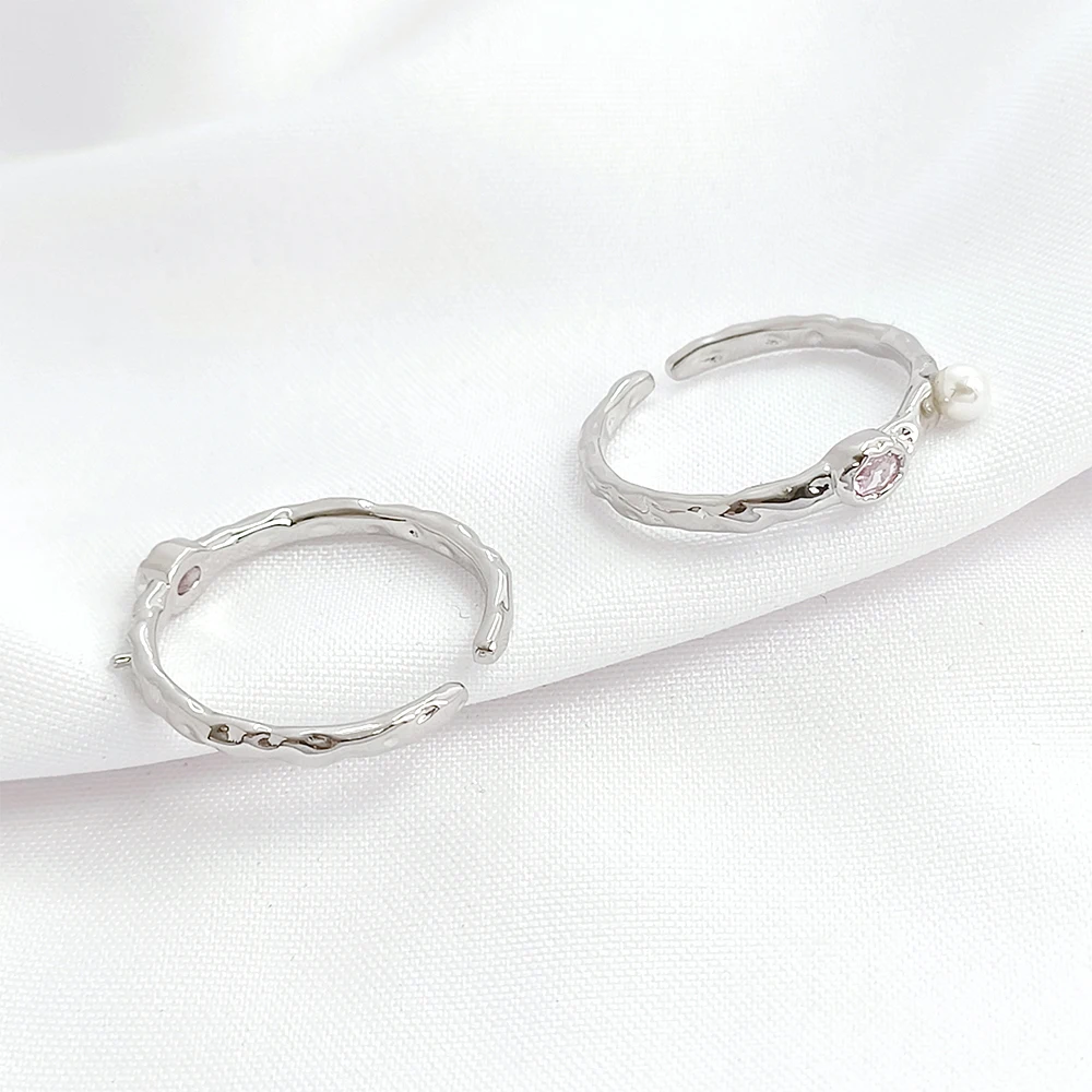 Brass Plated with White K Open Ring Half Hole Bead Holder DIY Jewelry Making Semi-finished Products Accessories Materials
