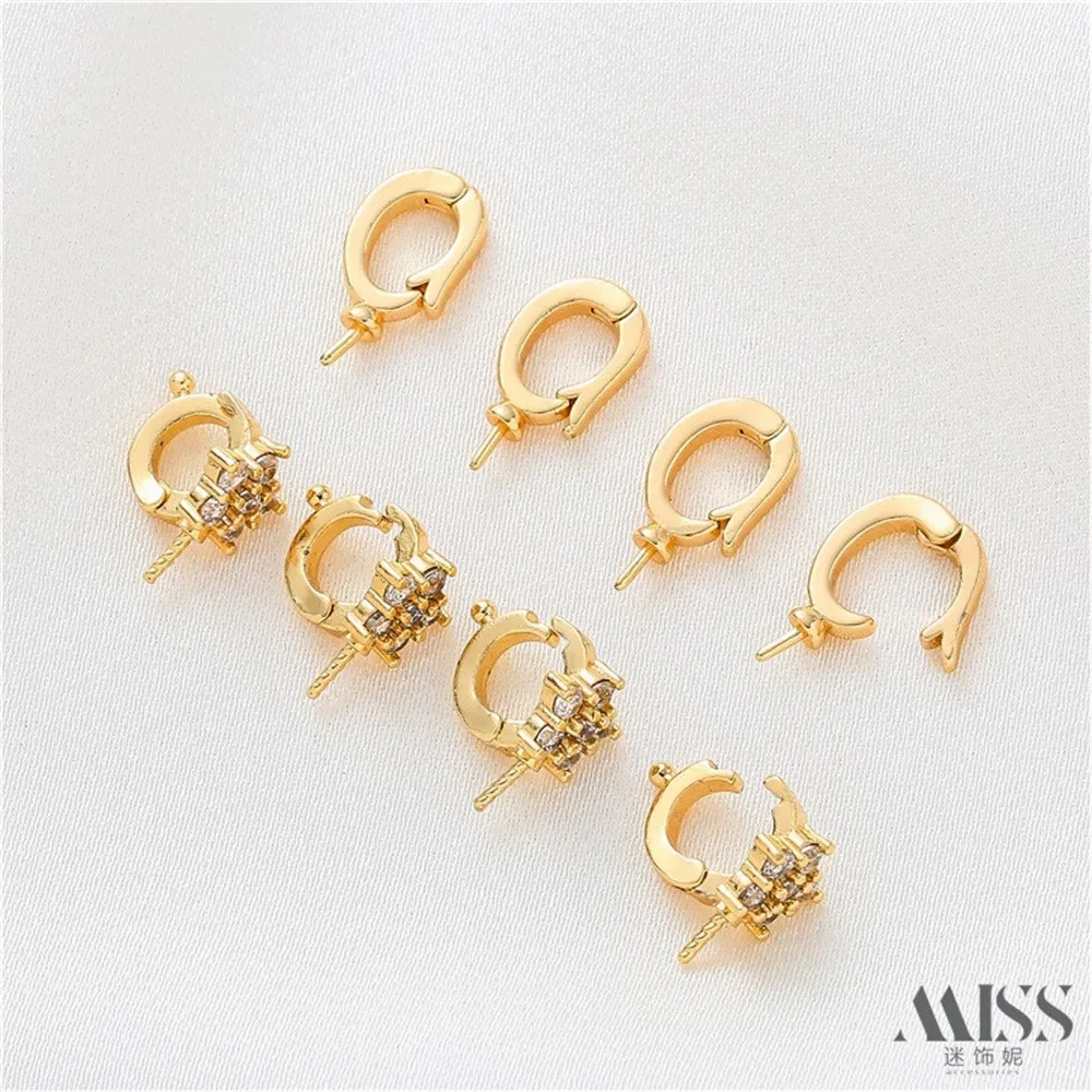 14K Gold Diamond Studded Five-star Buckle Bracelet Melon Seed Buckle with Needle Holder DIY Accessory Jewelry Item Tail Buckle