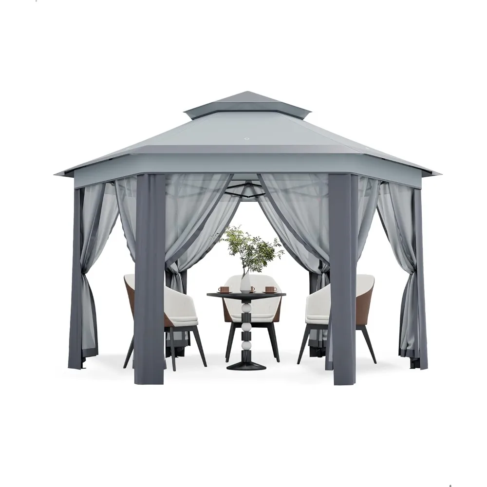

13 x 13 Ft Pop Up Hexagonal Gazebo, Outdoor Canopy Shelter, Pop up Gazebos Tent with Netting and Strong Steel Frame for Patio La