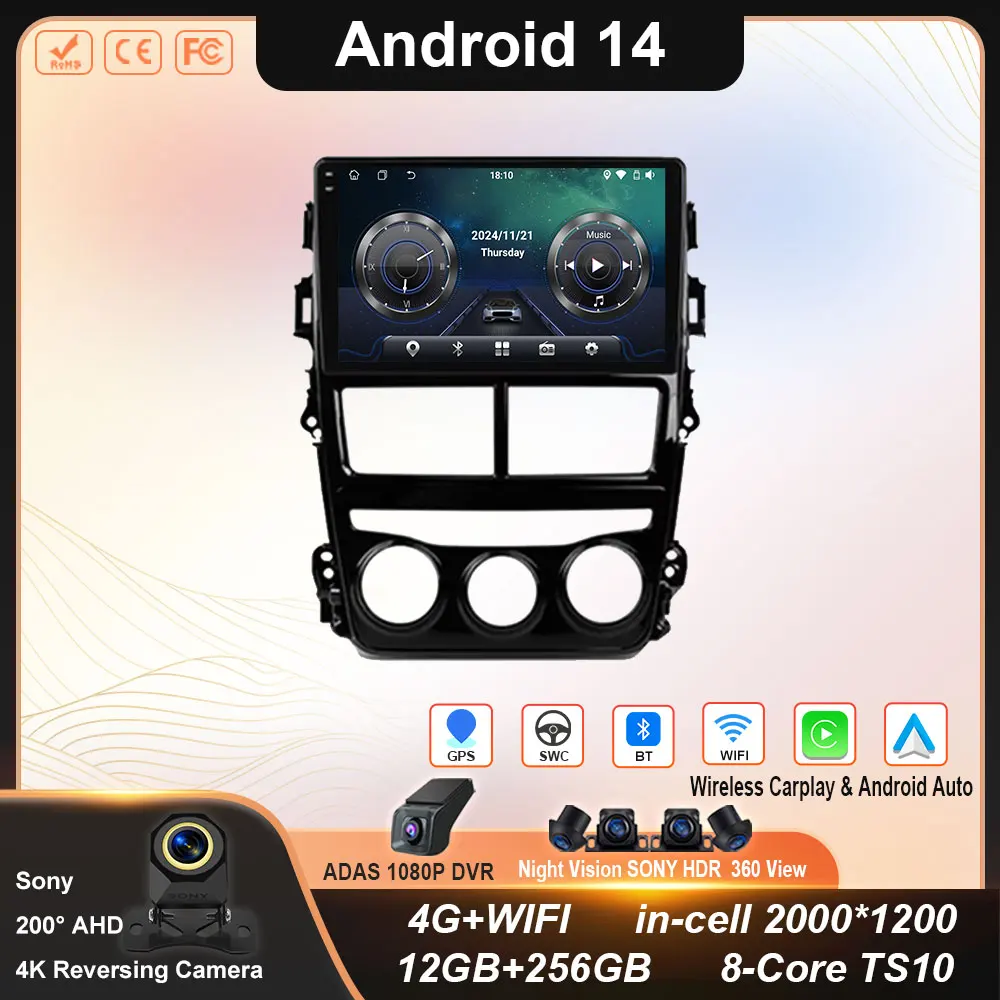 

Android 14 Carplay Auto Car Radio Multimedia Player For Toyota Vios Yaris 2018 2019 2020 Autoradio GPS Stereo Head Unit No 2 din