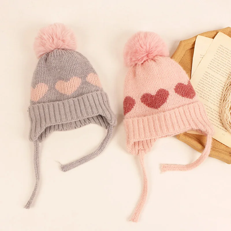 Winter Baby Hat Pompom Fleece Lining Baby Beanie Infant Bonnet Kids Cap for Girls Boys Bobble Kids Hat for Children 1-4Y