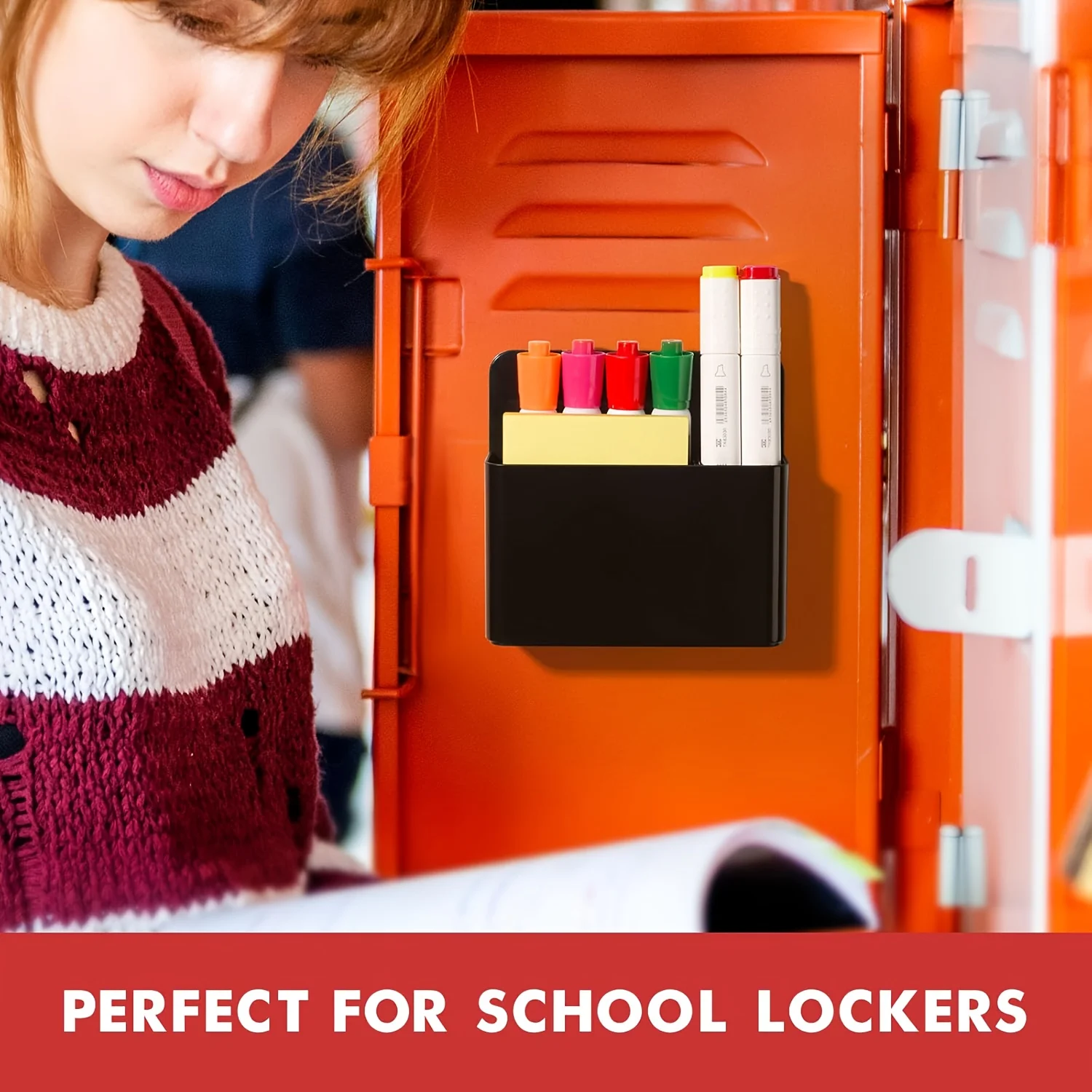 عبوتان من حامل القلم المغناطيسي، منظم بلاستيك ABS للثلاجة/السبورة البيضاء/الخزانة، تخزين المنزل والمكتب المدرسي، أسود