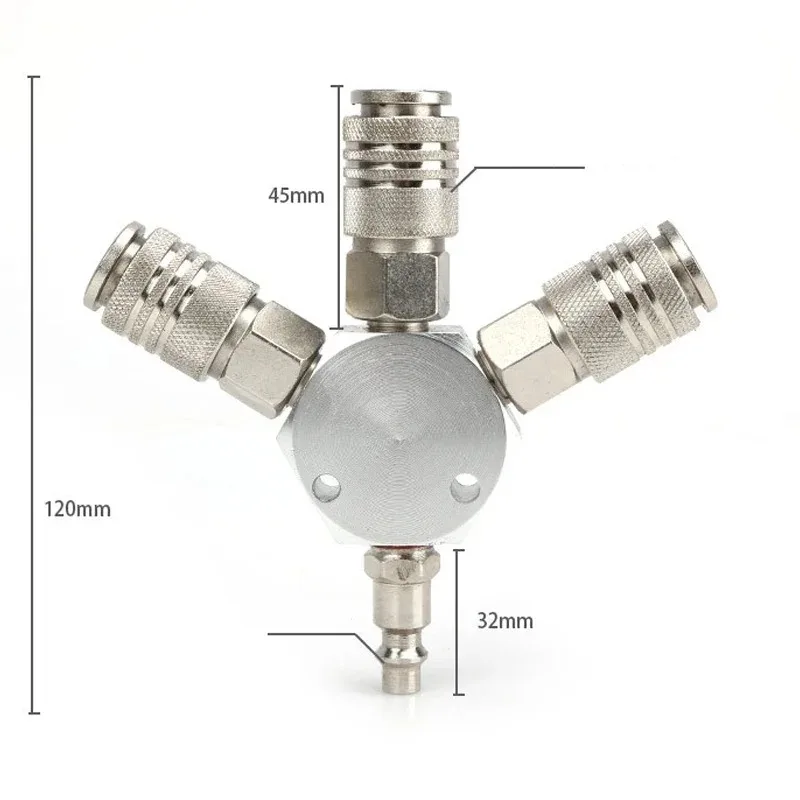 EU Style 3 Way Air Manifold Splitter 1/4 Inch Quick Connect Coupler Pneumatic Air Compressor Tool Distribution Connector