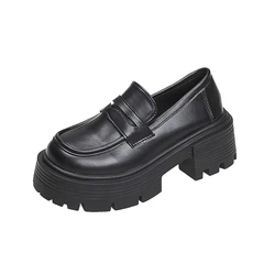 New Spring Fashion Heightening Casual Loafers for Women Thick-soled Thick Heels Slip-on Small Leather Shoes for Women